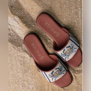 By Paige Women's Embroidered Crab Sandals in Blue and Cream NWT